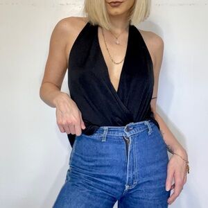 💫 Halter Surplice Y2K V-Neck Victoria’s Secret Black Spandex Halter Club Top